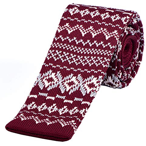 DonDon schmale Strickkrawatte 5 cm - Norweger Muster Weihnachtskrawatte Motiv