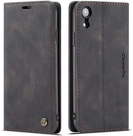 QLTYPRI Case for iPhone XR, Vintage PU Leather Wallet Case [Card Slot] [Kickstand] [Magnetic Closure] Shockproof Flip Cover Compatible with iPhone XR - Black