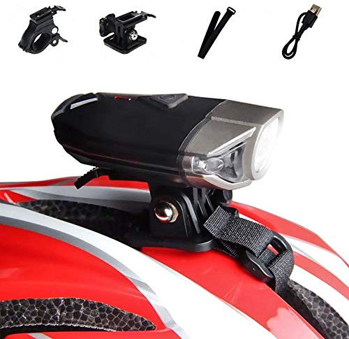 WASAGA Casco de Bicicleta Ligero, 300 Lumen LED Casco de Bicicleta Luz 3 Modos USB Recargable Impermeable Bicicleta Faro Delantero Montar o Actividades al Aire Libre