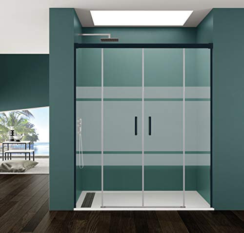 Box doccia - GME - Basic Black Spazio - Frontale 2 fogli fissi + 2 fogli scorrevoli - in trasparente o gelo plus (142-152 cm, FROST PLUS)