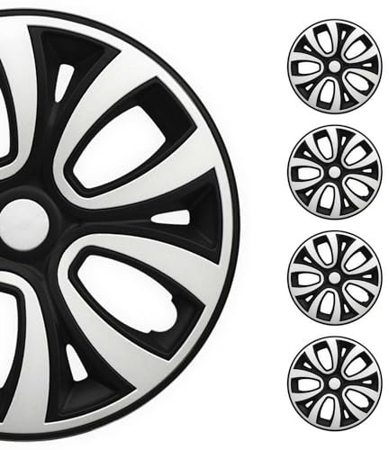 OMAC 4X Radkappen Radzierblenden Radblenden 15 Zoll Stahlfelgen Glänzend Schwarz-Weiß