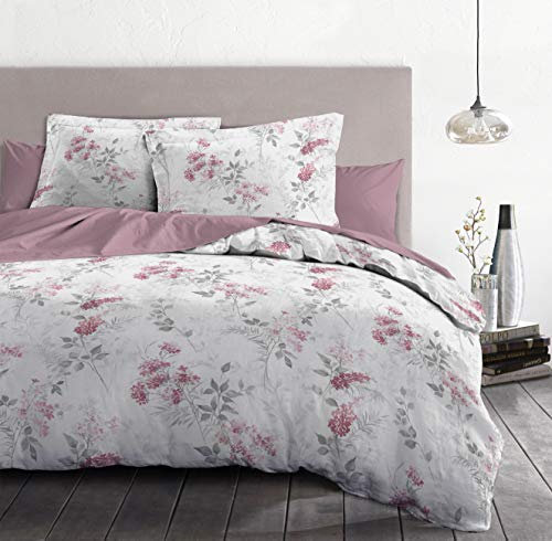 Home Passion Bettbezug, 3-teilig, 100% Baumwolle, 57 Fäden, für Doppelbett, 240 x 260 cm, Weiß & Altrosa, HP62668