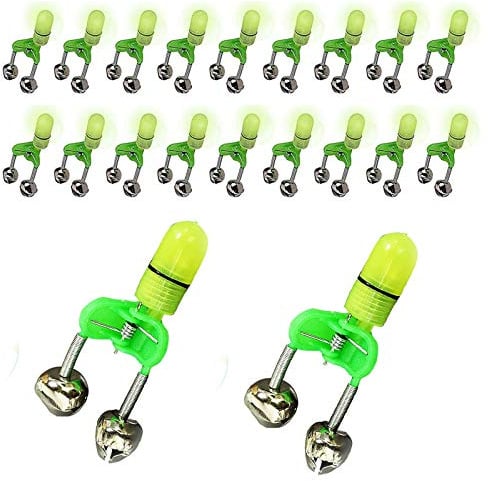 Cailauer 20Pcs LED Twin Bell Night Fishing Alarm Clip, Fishing Gear Accessories Bait Alarm Bell, Fishing Bite Alarm Indicator,LED Night Fishing Rod Bite Bait Alarm Light…