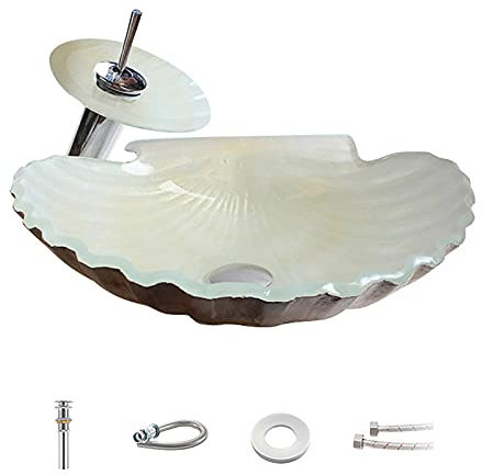 APENCHREN 450mm Waschbecken Moderne Schale Form Gehärtete Glasschale, Montiert Arbeitsplatte Badezimmer Garderobe,shellsinksetB