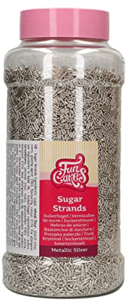 FunCakes Sugar Strands Metallic Silber: Kuchenstreusel, großartiger Geschmack, perfekt zum Dekorieren von Kuchen, Cupcake-Streusel. 800 g.