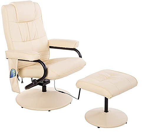 HOMCOM Fauteuil de Massage et Relaxation électrique pivotant inclinable avec Repose-Pied revêtement synthétique Beige