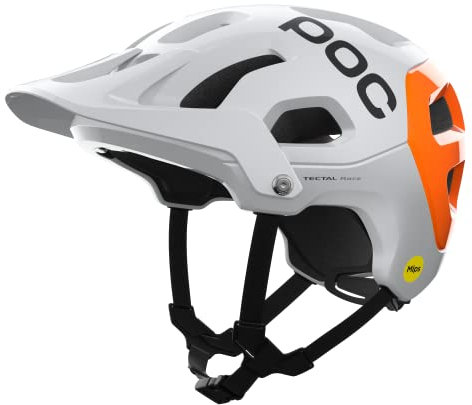 POC Tectal Race MIPS NFC - Leichter Fahrradhelm mit erweiterten Schutzzonen, Anpassungssystem und optimale Belüftung, Hydrogen White/Fluorescent Orange AVIP