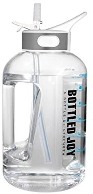 Glaxcidy Water Bottle with Straw, 1.5L BOTTLED JOY Fitness Sports Water Bottle with Time Markings for Measuring Daily Water Intake, Reusable BPA Free Water Bottles for Gym and Exercise, White