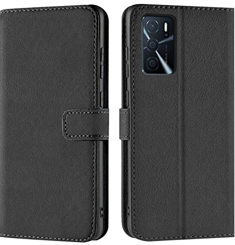 Verco Handyhülle für Oppo A16 Hülle, Bookcase Tasche Flipcover für Oppo A16 Case [Kartenfächer/Aufstellfunktion], Schwarz