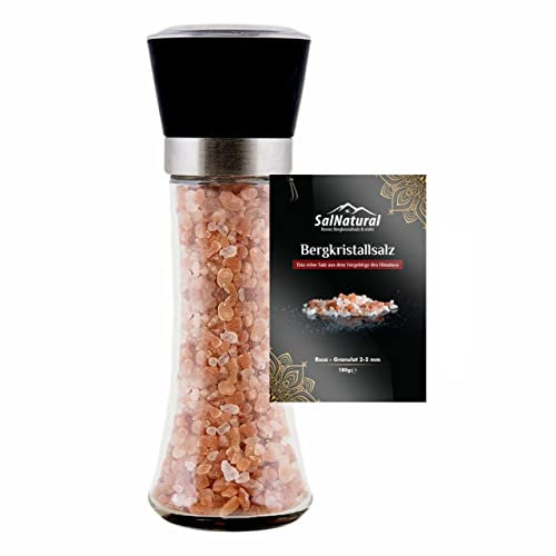 SalNatural© Salz- und Pfeffermühle | Gewürzmühle mit verstellbarem Keramikmahlwerk mit groben Bergkristallsalz (bekannt als Himalayasalz) aus Salt Range, Punjab Pakistan