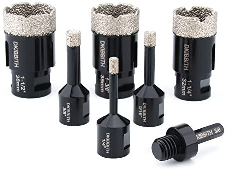 6er-Set Kernbohrer, Lochsägen-Set für Granit, Quarz, Porzellanfliesen, Marmor mit M14-10mm-Sechskantschaftadapter passend für Winkelschleifer & Bohrmaschinen, 6mm 8mm 10mm 32mm 35mm 38mm