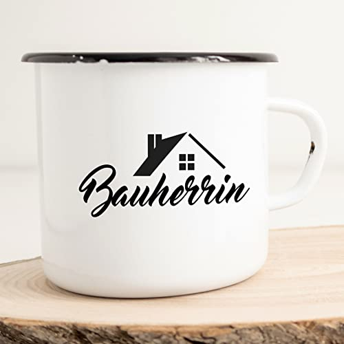 Huuraa Emaille Tasse Bauherrin Geschenk Kaffeebecher Vintage 300ml Bauherrin Geschenkidee
