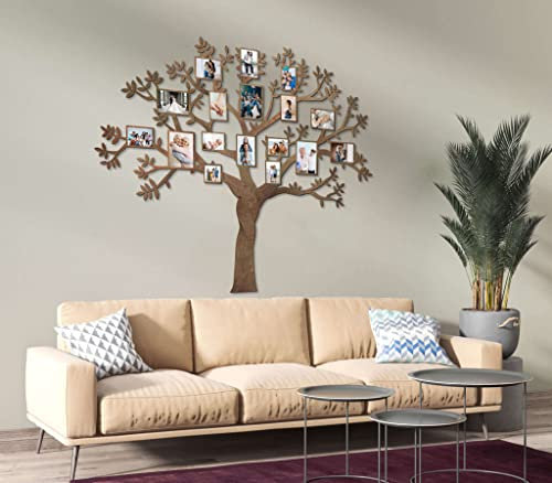 68travel Albero genealogico in legno con cornici e accessori, 17 cornici per foto (160 x 150 cm, 160 x 149 cm) - Decorazione da parete in legno - per camera da letto, soggiorno, studio