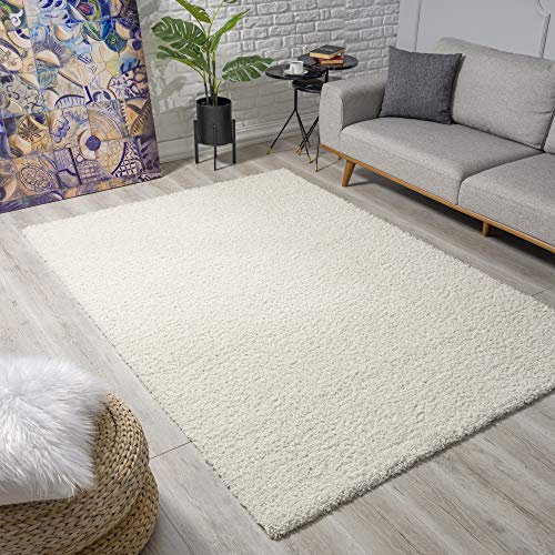 Muratap Teppich Wohnzimmer Modern - Loca Shaggy - Hochflor Teppich Weich und Warm Schmutzabweisend und Pflegeleicht Wohnzimmerteppich - Große: 140x200 cm - Farbe: Creme