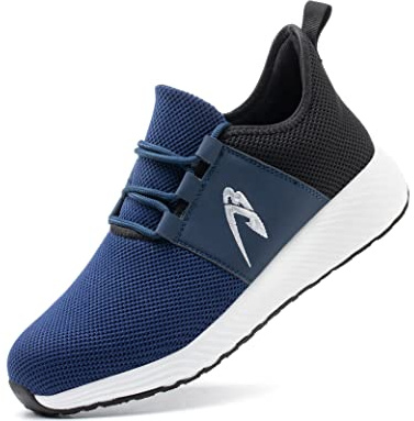 IYVW 309 Mens Lightweight Work Lace Up Steel Toe Cap Steel Midsole Safety Trainers Sneakers Shoes Boots Blue Black 9 UK
