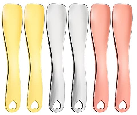 Sibba Facial Makeup Spatula Face Beauty Mask Applicator 6 Pieces Tiny Mini Gold Silver Metal Spoons Set Cosmetic Scraper Skincare Skin Cream Lotion Mixing Slide Scoop