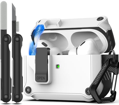 RFUNGUANGO Kompatibel mit AirPods Pro 2 Hülle, Automatische Pop-up-Hülle, Stoßfeste Ganzkörper-Harthülle Kompatibel mit AirPods Pro 2./1.Generation Hülle (2023/2022/2019),Weiß