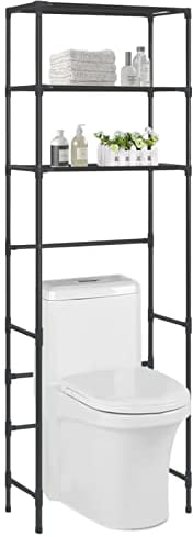 Toilettenregal 3 Ablagen Schwarz 53x28x169 cm Edelstahl und Kunststoff Regal für zusätzliche Ablagefläche in Badezimmern oder Waschküchen