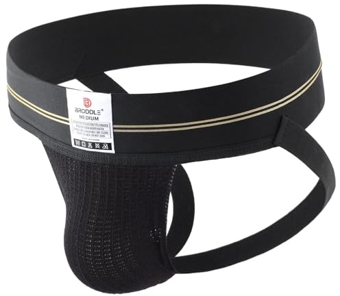 BRODDLE Men's Jockstrap Stretchy Nylon Mesh Pouch Performance Workout Athletic Supporters for Men Black Large