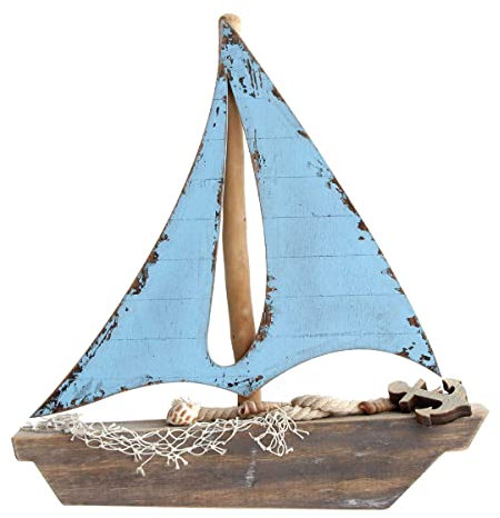 Figura Decorativa Marinera de Madera Barco Velero con Ancla. Adornos y Esculturas. Decoración Hogar. Regalos Originales. 30,50 x 3,50 x 31,50 cm