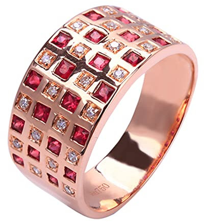 Bishilin Ring Damen Bicolor Diamant 750, Eheringe Breit mit 0.54ct Rubin Bandring Verlobungsringe Trauringe Nickelfrei Große 51 (16.2)