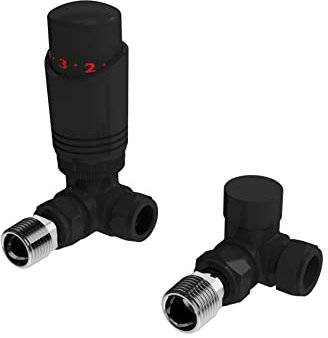 LavaTap Válvula termostática negra para radiador en ángulo o recta, color negro mate, válvulas de termostato TRV (esquina) (BK-TRV301A)