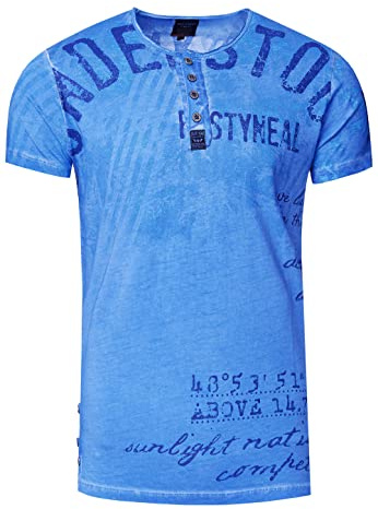 T-Shirt Rundhals mit Knopfleiste Printed Regular Fit 100% Cotton Herren Kurzarm-Shirt 270