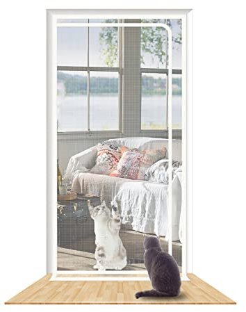 SHRRL Reinforced Cat Screen Door Fits Door Size 28''x 80'', Pet Resistant Mesh Screen Door, Pets Proof Zipper Screen Door for Living Room, Bedroom, Kitchen, Patio, Stop Cats Dogs Running Out