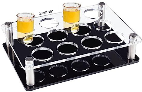 nbeads 12 Shot Glas Tablett Halter, Bar Acryl Schnapsglashalter Weinglas Tasse Serviertablett Tassen Veranstalter Schnapsglas Display Bar Zubehör für Party Bar Club, Loch: 3cm