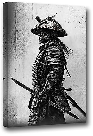 LZIMU japanische Samurai Leinwand Wanddrucke schwarz weiße Krieger Figurenmalerei Bushido Poster für Jungen und Teenager Raumdekoration (Samurai 2,(40.00 x 60.00 cms))