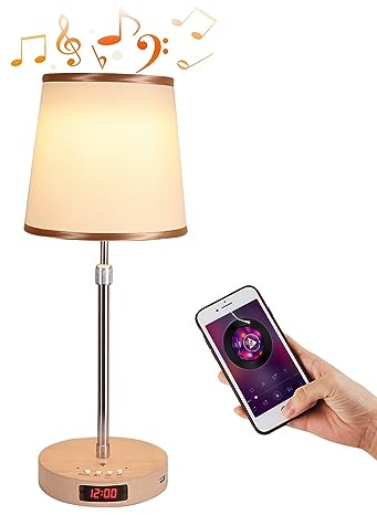 JOWHOL Bedside Lamp with Bluetooth Speaker LED Alarm Clock Table Lamp with Dimmer and Touch Sensor Music Night Light for Children Friends