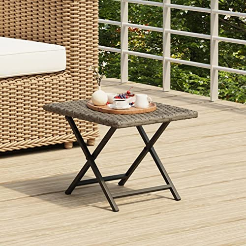Homgoday Klapptisch Campingtisch Balkontisch Gartentisch Klappbar Beistelltisch Couchtisch Teetisch für Garten Terrasse und Balkon Grau 45x35x32 cm Poly Rattan