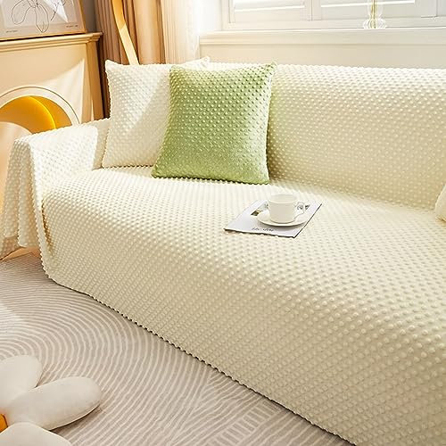 Daesar Sofabezug Universal 180x300CM, Überwurf Sofa Katzenschutz Weiß mit Erhabene Gepunkt Couchbezug Eckcouch 3 Sitzer Couch Überzug rutschfest