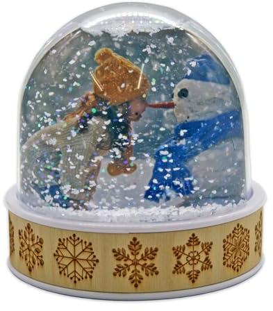 Personalised Snow Globe Christmas Nordic Design Glitter Photo Dome Shaker Ornament - Ideal Stocking Fillers, Xmas Personalised Gifts, Decorations or Arts and Crafts (Natural)