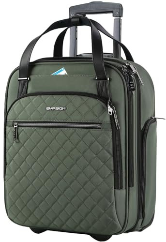 EMPSIGN Underseat Carry On Wheeled - 16 Carry on Bag with Wheels Multi-Functional Lightweight Rolling Bag Overnight Weekender Small Suitcase for Women Men Travel Business, Army Green