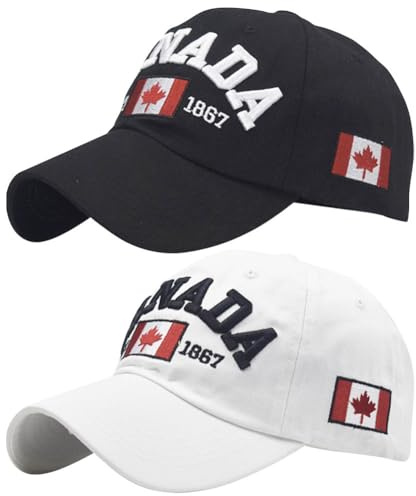 BAOZOON Baseballkappen, besticktes Ahornblatt, verstellbare Kanada-Flagge, Golfmütze für Herren und Damen, 2 Stück