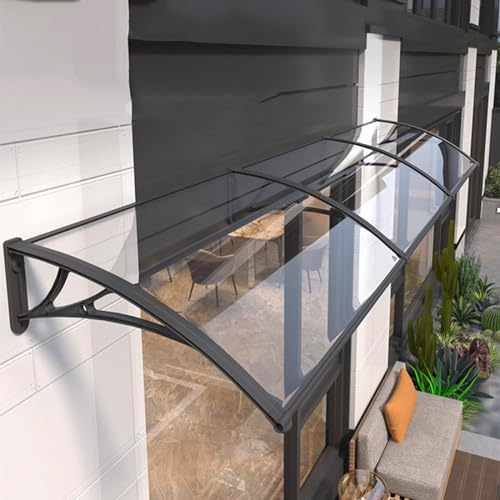 Vordach Haustür Überdachung,Türvordach,Modernes Design Haustürvordach Pultvordach aus 2.5mm Dicke Transparentes Polycarbonat und Schwarz Rahmen,60/80/100/120/150 cm Breite (120x250cm/47 x98)