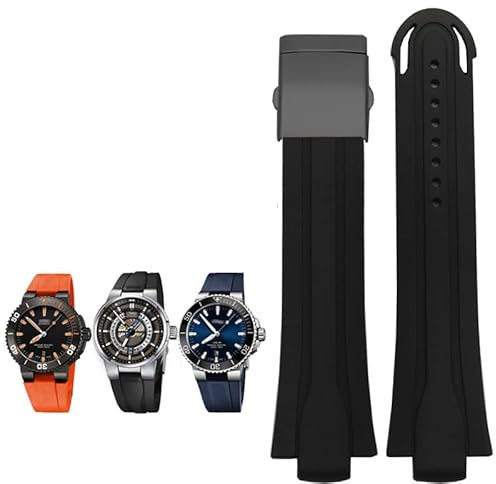 AMSOH 24mm*12mm Lug End Gummi Wasserdicht Armband Für Oris Armband Silikon Uhrenarmband Edelstahl Faltschließe, 24-12mm, Achat