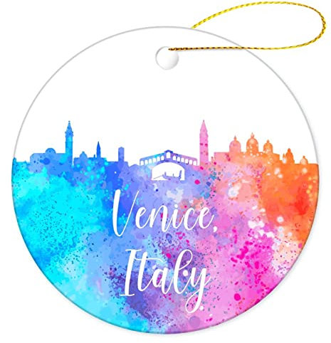 Weihnachtsbaumschmuck 7.3cm, Bunte Stadtmalerei Italien-Venedig Christbaumschmuck Anhänger Mode Weihnachtsanhänger Premium Runde Keramik Ornament Für Party Weihnachtsbaum Geschenke