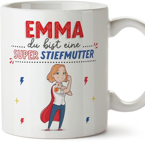 Mugffins Tassen Personalisieren mit Spruch für STIEFMUTTER - Auf Deutsch - Du bist Super! - 11 oz / 330 ml - Individuell Anpassbar Geschenk
