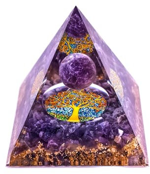 VNSTKWW Amethyst-Mondstein-Kristall Orgon-Pyramide Ogan-Kristall-Energie-Turm Natur Reiki Chakra Anfänger Chakra-Steine zerkleinert Stein-Schmuck Baum des Lebens Kristall Orgonit Pyramide Heilung 6cm