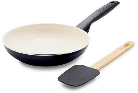 GreenPan Rio Healthy Ceramic Nonstick 8 Frying Pan Skillet and Silicone Spatula Set, Soft Grip Handle, Breaktfast Meal Set, PFAS-Free, Dishwasher Safe, Oven Safe, Black