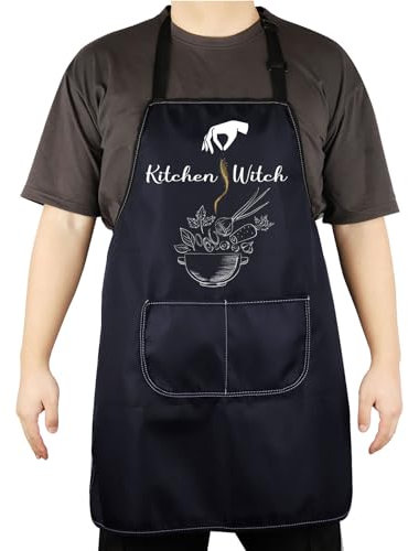 CENWA Küchen-Hexen-Geschenk, lustige Halloween-magische Schürze mit Taschen, Gastgeberin, Geschenk, verstellbare Kochschürze für Frauen, Schwarz, 72*68cm