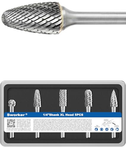 Sworker 5 Stück 1/4 Hartmetall-Frässtift-Set, 1/4-Zoll-Schaft, Schleif-Bits für Metall, Drehwerkzeug, Zubehör, Raspel, Schweißen, Holz, Stein, Entgraten, kompatibel mit Milwaukee Dewalt