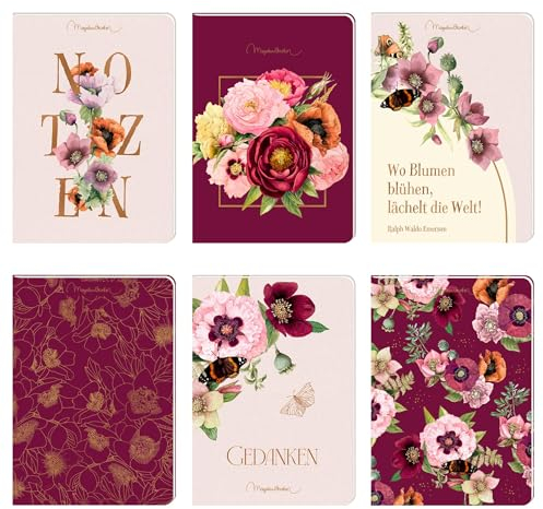 Notizhefte DIN A6 – Blütenzauber: (Marjolein Bastin): liniert, mit Strukturkarton in 6 Designs