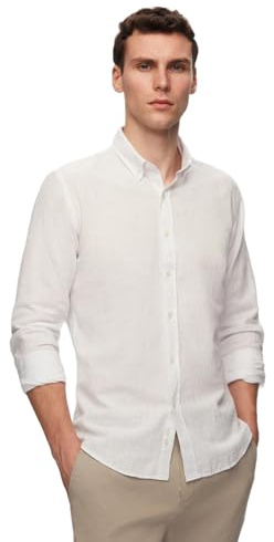 D'S DAMAT Leinenoptik Hemd Herren Langarm Slim Fit, 100% Baumwolle Atmungsaktiv Freizeithemd Herren, Leichte Kleidung Herren, Schickes Männer Hemd, Sommer Shirt, 6 Farboptionen, S M L XL | Weiß - XXL