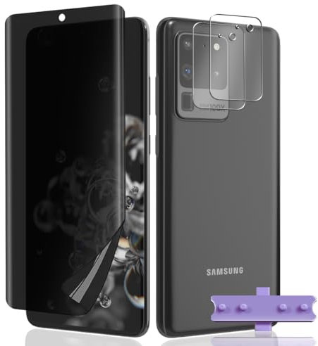 Teenrpov [1+2 Stück Schutzfolie für Samsung Galaxy S20 Ultra Sichtschut Weich TPU Folie + Samsung Galaxy S20 Ultra Kamera Schutzglas, Samsung S20 Ultra Anti-Spy Privatsphäre Weich TPU Kratzfest