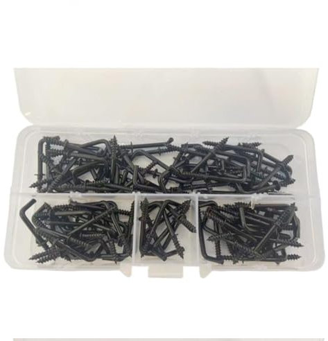 Ttiy Lot de 100 crochets à angle droit de 1,9 cm en forme de L avec boîte de rangement pour suspension murale, tasse, cadre photo (noir)