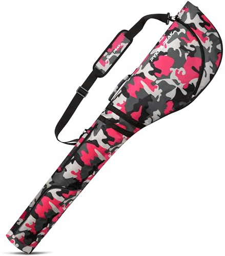 PYKES PEAK Étui pour club de golf – Design compact et pliable, peut contenir jusqu'à 10 clubs, compatible avec 120 cm, 3 poches, parfait pour la pratique du practice – Rose camouflage