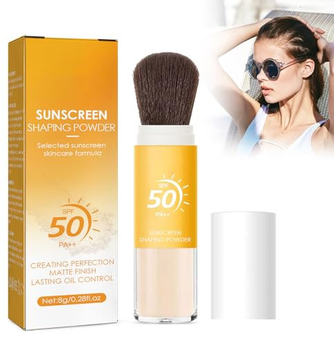 Grgowe Poudre De Maquillage Avec Protection Solaire,Poudre De Fixation Minérale Pour Protection Solaire,Sunscreen Powder Spf 50,Poudre De Réglage Solaire Durable,Légère Et Respirante,Avec Pinceau